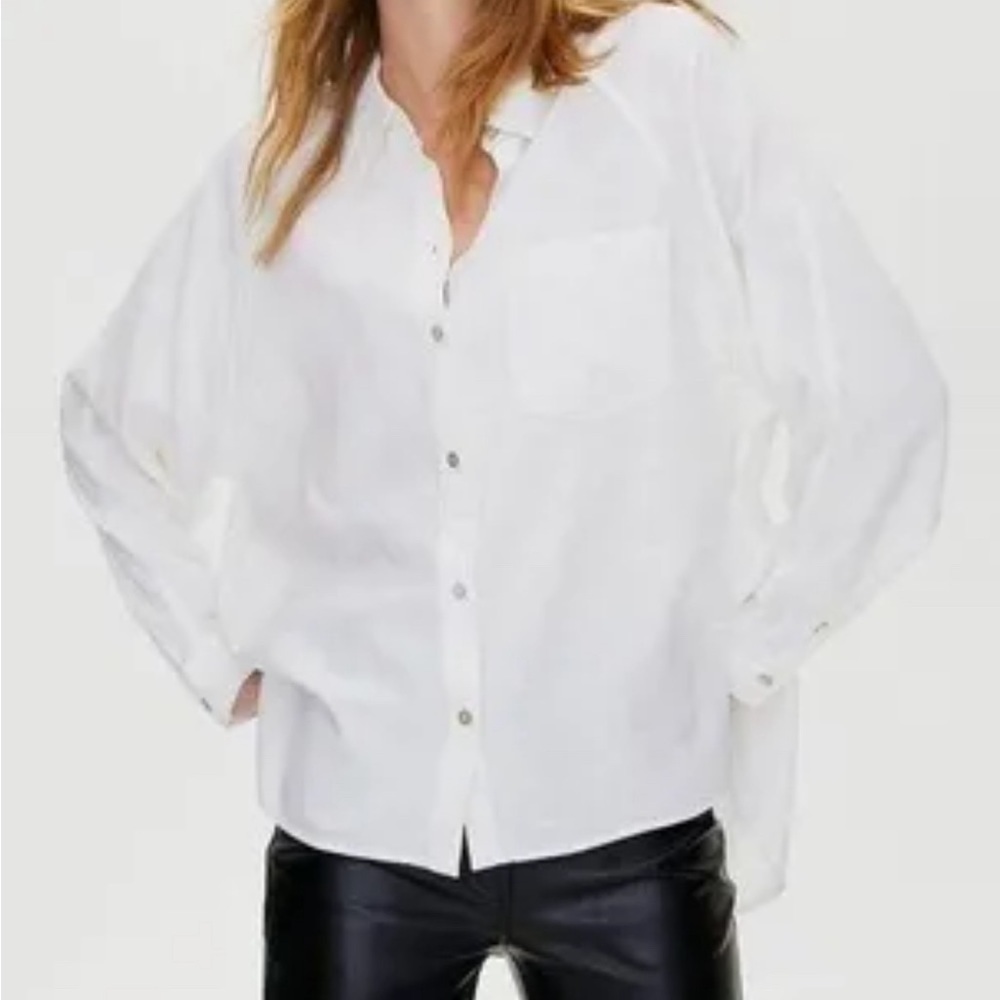 Aritzia X Wilfred Free | Boyfriend Button-Up in White Linen Blend XS Oversized